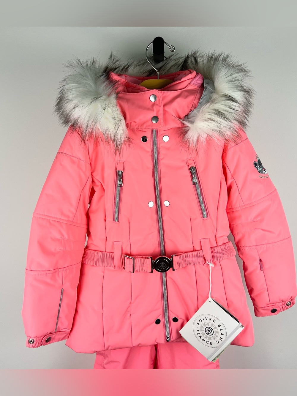 Poivre Blanc Girls Ski Jacket and Overall/Bib Ski Pants Set, Punch Pink, Size 7 - Picture 2 of 14